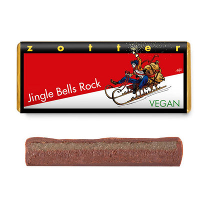 Bio & Fair ciocolata neagra 70% cacao umpluta cu martipan si ganache de vin rosu, Jingle Bells Rock, 70g Zotter