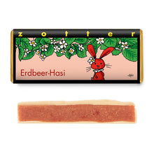 Ciocolată albă bio și fairtrade umplută cu cremă de căpșuni, Iepurașul de Paște, 70g Zotter