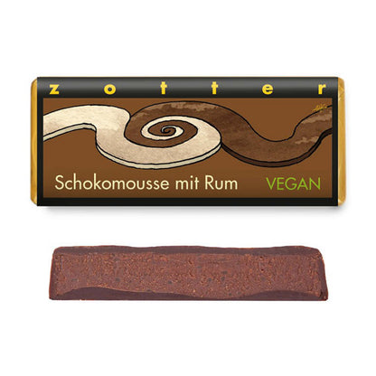 Bio & Fair ciocolata neagra 70% cacao umpluta cu mousse de ciocolata si rom, Schokomouse mit Rum, 70g Zotter