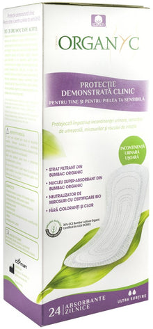 Absorbante Ultra subtiri pentru incontinenta, din bumbac organic, 24 buc Organyc