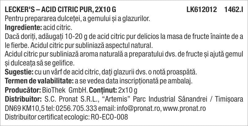 Acid citric pur, 2x10g Lecker's