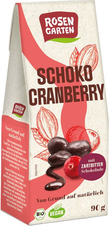 Afine rosii bio glazurate in ciocolata neagra, 90g Rosen Garten