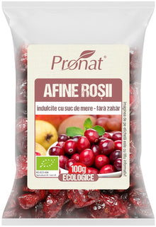 Afine rosii bio indulcite cu suc de mere, 100g Pronat