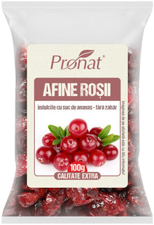 Afine rosii uscate (merisoare, cranberry), 100g Pronat
