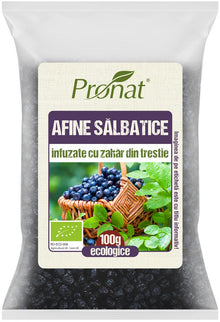 Afine salbatice bio indulcite cu zahar din trestie, 100g Pronat