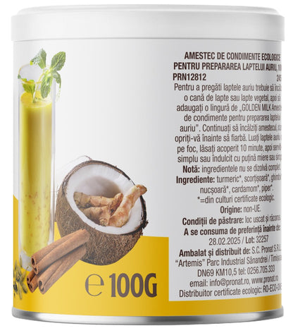 Amestec de Condimente bio pentru prepararea Laptelui Auriu, 100g Pronat