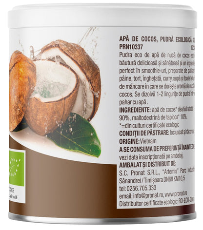 Apa de cocos bio, pudra 70g Pronat