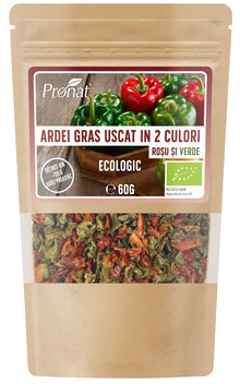 Ardei gras bio uscat, in 2 culori (rosu si verde), 60g Pronat