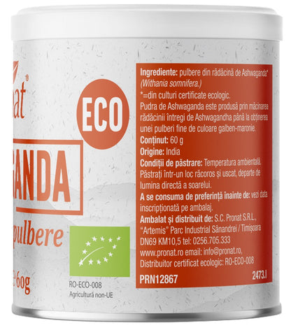 Ashwaganda bio pulbere, 60g Pronat