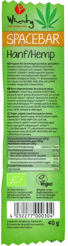 Baton bio din Seitan cu canepa, 40g Wheaty