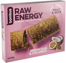 Baton energizant Raw Energy cu maracuja si nuca de cocos, 4x50g Bombus