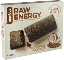 Baton energizant Raw Energy cu nuca de cocos si cacao, 4x50g Bombus