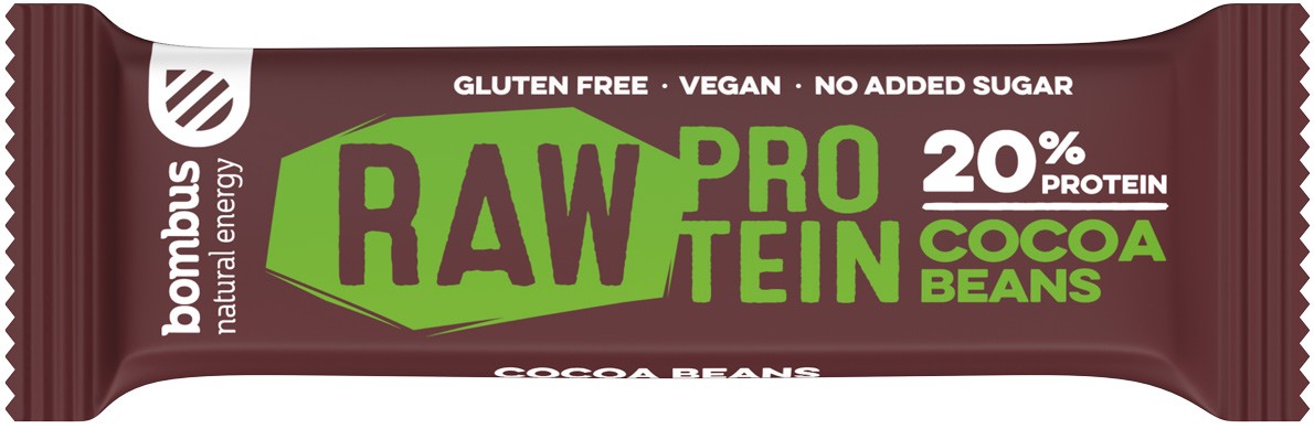 Baton proteic cu boabe de cacao, 20% proteine, 50g Bombus