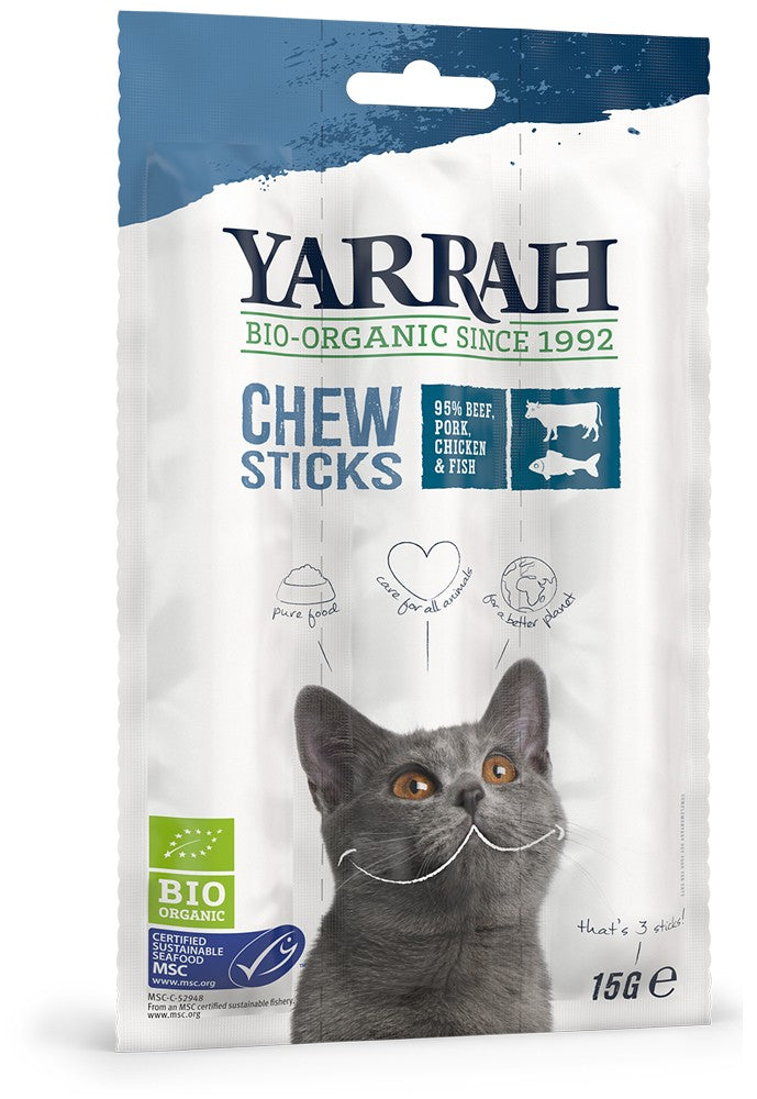 Betisoare bio de mestecat pentru pisici, 3 buc (15g) Yarrah