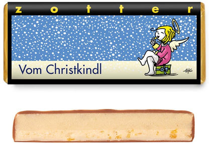 Bio & Fair ciocolata cu lapte umpluta cu ganache de vanilie si crispy de migdale, Von Christkindl, 70g Zotter