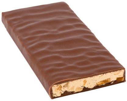 Bio + fair ciocolata neagra cu lapte, cu umplutura de nuga de migdale si migdale caramelizate, 70g Zotter