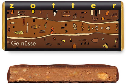 Bio + fair ciocolata neagra cu lapte, umpluta cu nuci, 70g Zotter