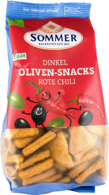 Biscuiti bio cu masline si ardei rosu, 150g Sommer