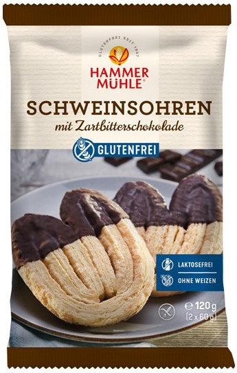 Biscuiti striati tip potcoava, fara gluten, cu glazura de ciocolata neagra, 120g Hammer Muhle