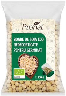 Boabe de soia bio nedecorticate pentru germinat, 100g Pronat