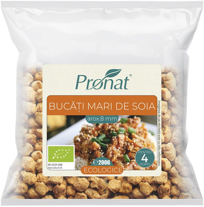 Bucati mari de soia bio (8mm), 200g proteina vegetala texturata TVP Pronat
