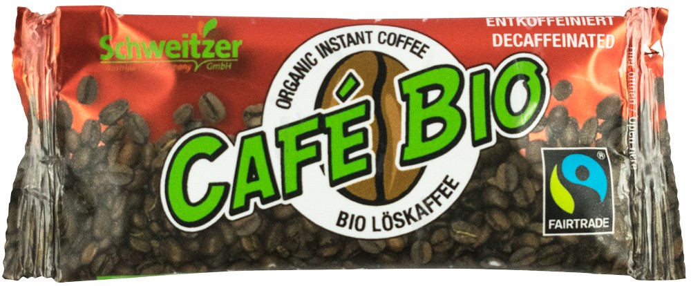 Cafea instant decofeinizată, bio si fairtrade 100% arabica 2,4g Schweitzer