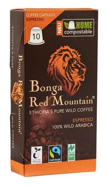 Capsule de cafea nespresso bio si fairtrade 100% arabica Ethiopia Pure Wild Coffee, 10 buc/55g Bonga Red Mountain