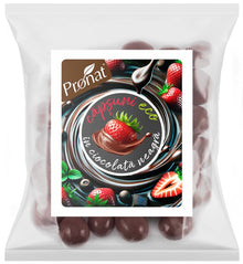 Capsuni bio glazurate in ciocolata neagra, 50g Pronat