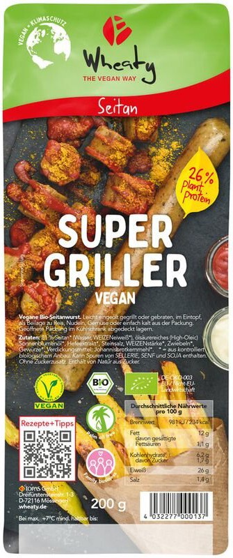 Carnati bio vegani, super griller, 200g Wheaty