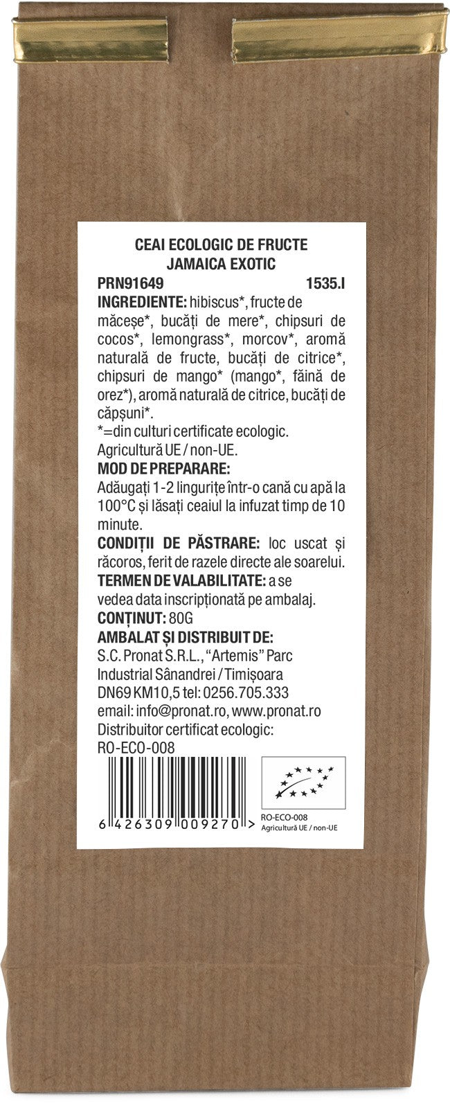 Ceai bio de fructe Jamaica Exotic 80g Pronat