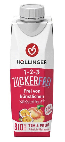 Ceai bio fără zahăr, cu piersici și maracuja, 300ml Hollinger