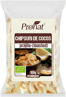 Chipsuri bio din nuca de cocos, prajite (toasted), 100g Pronat