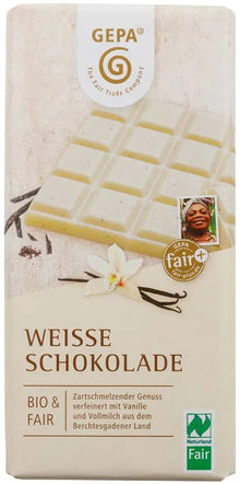 Ciocolata alba bio si fairtrade cu vanilie, 100g Gepa