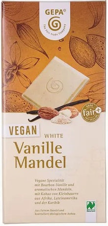 Ciocolata alba bio vegan cu vanilie si migdale, 100g Gepa