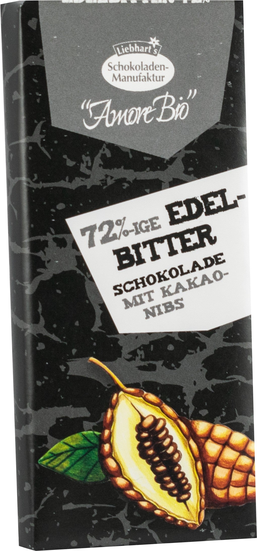 Ciocolata amaruie bio cu miez din boabe de cacao, 72% cacao, 40g Liebhart's Amore Bio