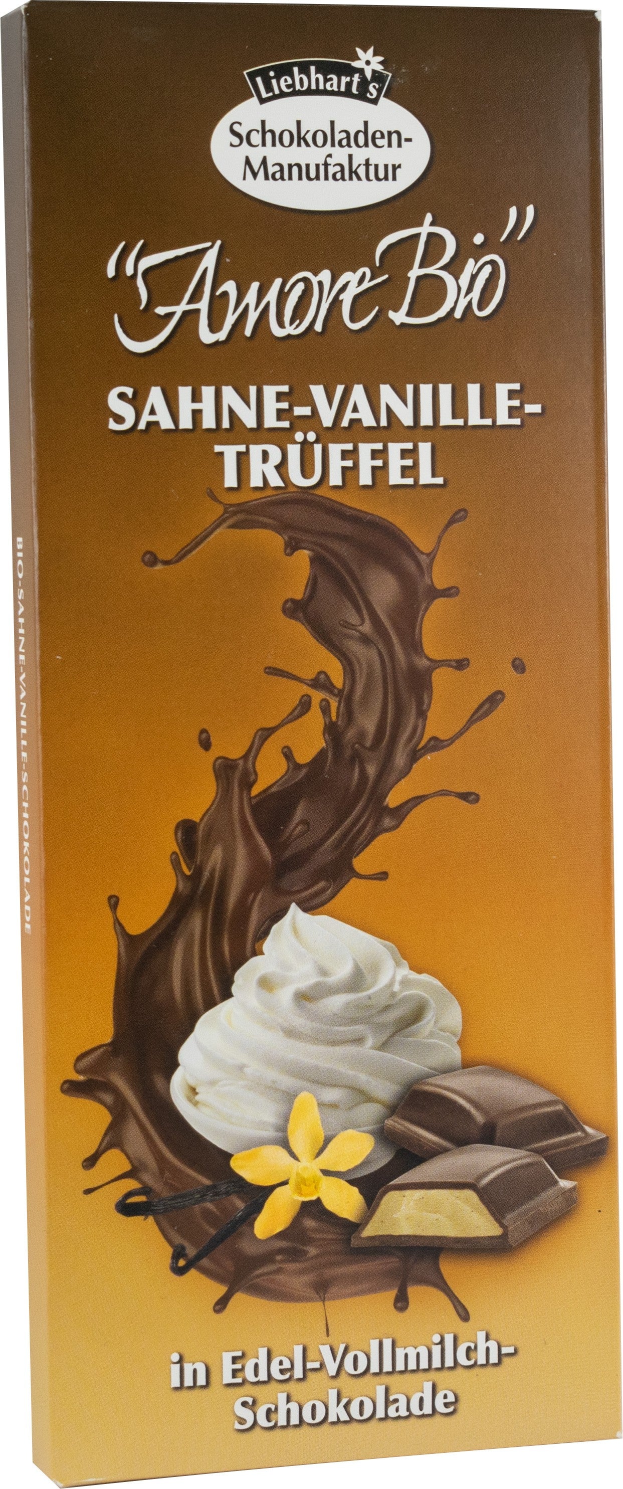 Ciocolata bio cu lapte umpluta cu frisca, vanilie si trufe, 100g Liebhart's Amore Bio