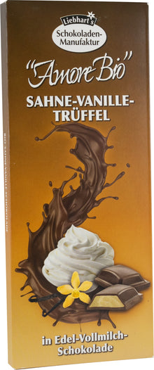 Ciocolata bio cu lapte umpluta cu frisca, vanilie si trufe, 100g Liebhart's Amore Bio