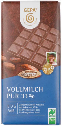 Ciocolata bio si fairtrade cu lapte 33% cacao, 100g Gepa