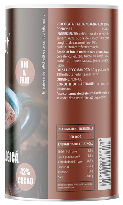 Ciocolata calda bio & fairtrade 800g Pronat