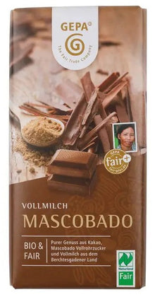 Ciocolata cu lapte bio si fairtrade Mascobado, 100g Gepa