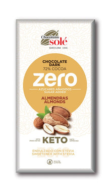 Ciocolata cu migdale indulcita cu stevie, minim 72% cacao, 100g Chocolates Sole