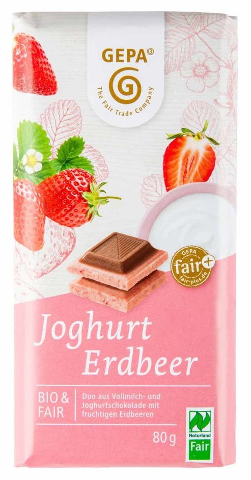 Ciocolata duo bio si fairtrade cu iaurt si capsuni, 80g Gepa