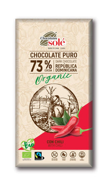 Ciocolata neagra bio cu chili, 73% cacao, 100g Chocolates Sole