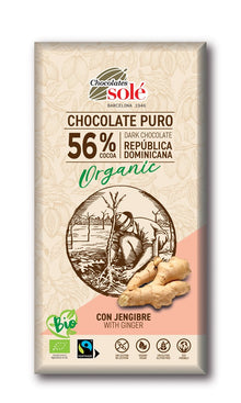 Ciocolata neagra bio cu ghimbir, 56% cacao, 100g Chocolates Sole
