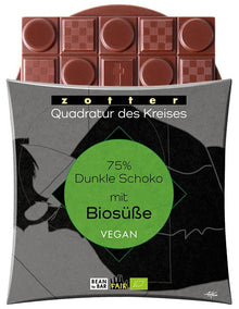 Ciocolata neagra bio si vegana 75% cacao îndulcita cu eritritol, 70g Zotter