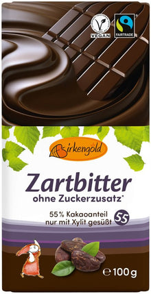 Ciocolata neagra indulcita doar cu xylitol 55% cacao, 100g Birkengold