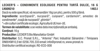 Condimente bio pentru turta dulce, 16g Lecker's