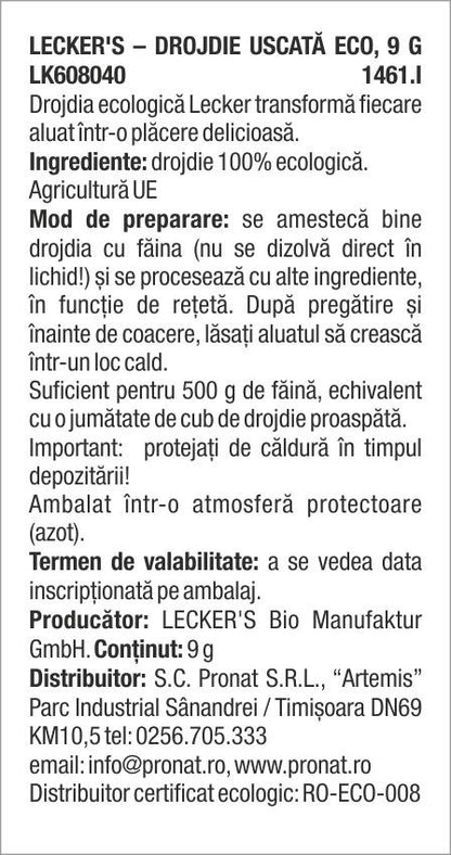 Drojdie uscata bio, 9g Lecker's