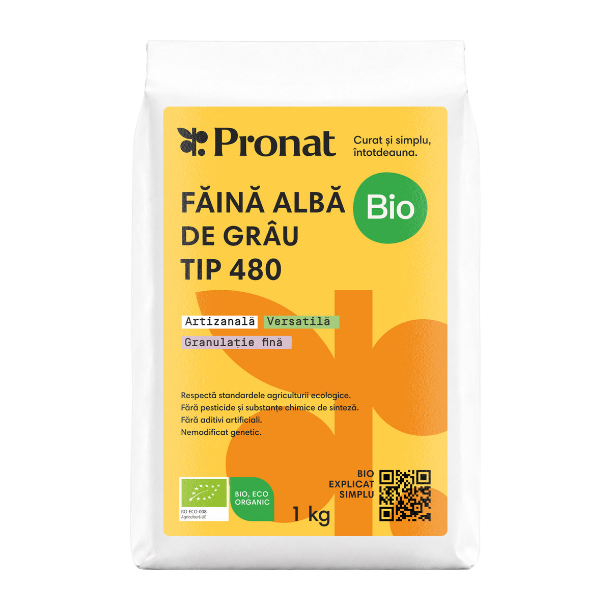 Faina alba de grau bio tip 480, 1kg Pronat – Pronat