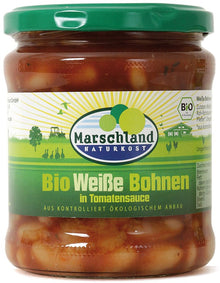 Fasole alba bio in sos de rosii, 350g Marschland Naturkost